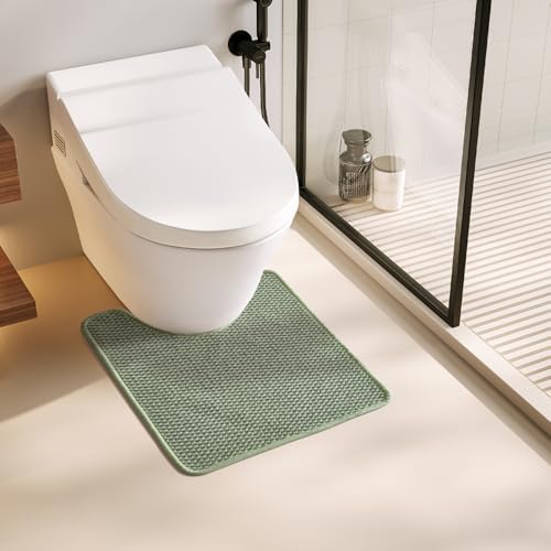TYUU Toilet Rug, Thin Toilet Rugs U Shaped Washable Non Slip Absorbent Quick Dry Low Pile Toilet Mat, Sage Green 20"x24" U Shape