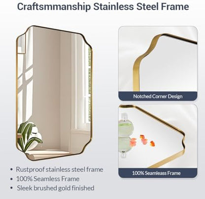 MIRRORART Gold Bathroom Mirrors for Wall, 22x30‘’ Scalloped Brass Mirror