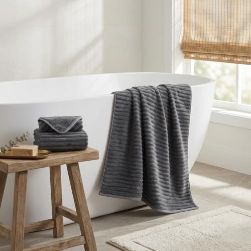 3 Pack Bath Towel Set, 40"x80" Oversized Bath Sheet, Charcoal Gray