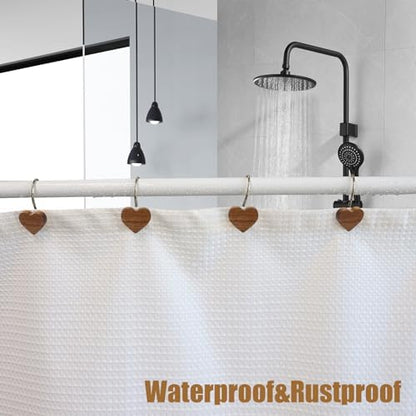 Shower Curtain Hooks, Wood Decorative Shower Curtain Rings, Modern Round Log Shower Curtain Hangers, 12PCS Shower Hooks for Shower Curtain Rod, Bedroom, Living Room (Heart-Black)