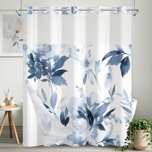 No Hook Shower Curtain with Snap in Liner 71x74 Inch