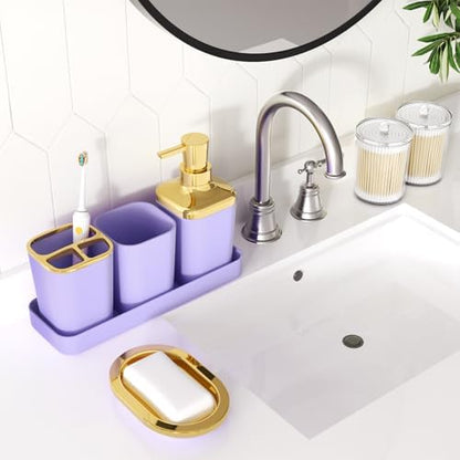 XLHOMO Bathroom Accessories Set - Luxury Purple Bathroom Set, 9 Pieces Bathroom Accessory Set, Purple Bathroom Accessories with Trash Can, Toilet Brush & Soap Dispenser
