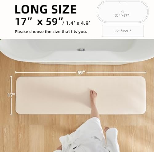 TYUU Thin Bath Mat Runner, Bathroom Rugs Non Slip Washable, 17x59 Beige