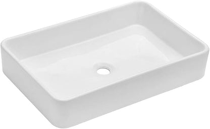 24"x16" Rectangle Bathroom Vessel Sink Porcelain Ceramic White Vanity Sink Above Counter Modern Sink for Cabinet, Lavatory, Hotel Art Basin, Home Washing Basin