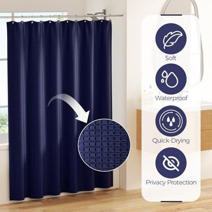 Navy Blue Bathroom Accessories Set, Bathroom Set with Shower Curtain and Rugs, Trash Can, Toilet Brush with Holder, Soap Dispenser, Toothbrush and Toothpaste Holder, Cup, Soap Dish, Qtip Holders