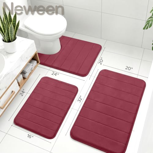 Neween Bathroom Rugs Set 2 Piece, Absorbent Memory Foam Bath Mat, Red