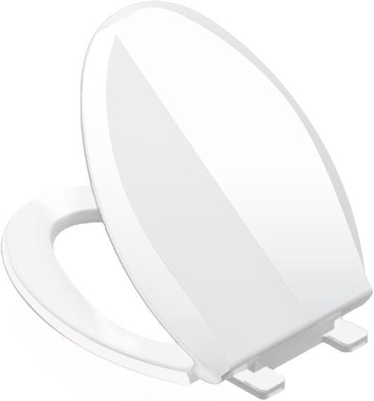 Toilet Seat Elongated Toilet Seat 18.5inch, Soft Close Toilet Seat Easy Clean, Oval V-Shaped Toilet Lid for Home Use, White PP Material, 2 Year Support