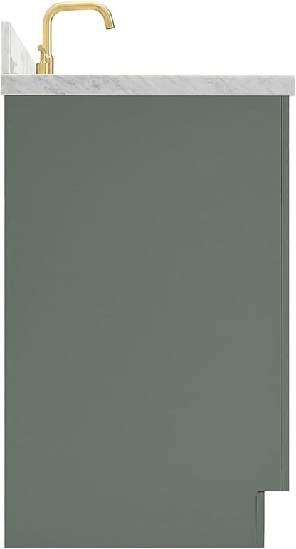 Isabella 48-inch Vintage Green Bathroom Vanity with Center Rectangle Single Sink, Italian Carrara Marble Countertop & Backsplash, Solid Wood Frame, Soft-Closing & Dovetail Drawers