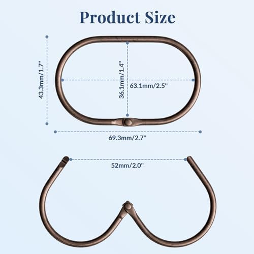 Bathway Shower Curtain Rings, Shower Curtain Hooks Bronze Curtain Rings 12 Pcs Anti-Drop Shower Rings for Curtain, Metal Shower Curtain Rings Rust Proof, Shower Hooks for Shower Curtain Rod