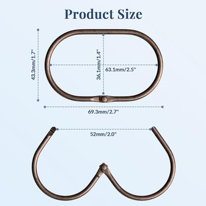 Bathway Shower Curtain Rings, Shower Curtain Hooks Bronze Curtain Rings 12 Pcs Anti-Drop Shower Rings for Curtain, Metal Shower Curtain Rings Rust Proof, Shower Hooks for Shower Curtain Rod