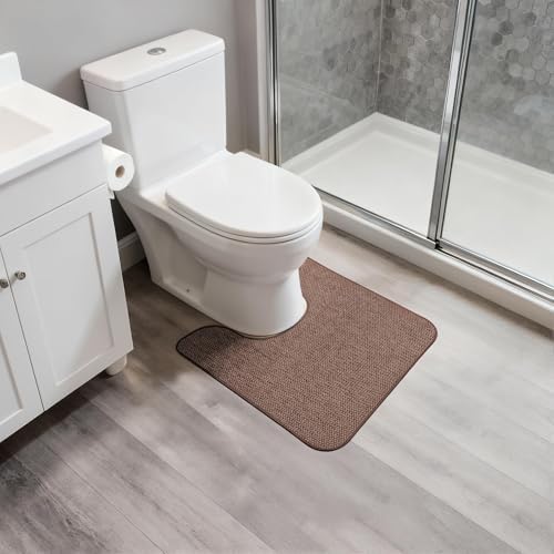 Bosap Toilet Rugs U Shaped Bathroom Rug,Machine Washable Non Slip Quick Dry Super Absorbent Ultra Thin Toilet Mats for Bathroom Toilet.Brown,1'8"x2'(20x24inch)