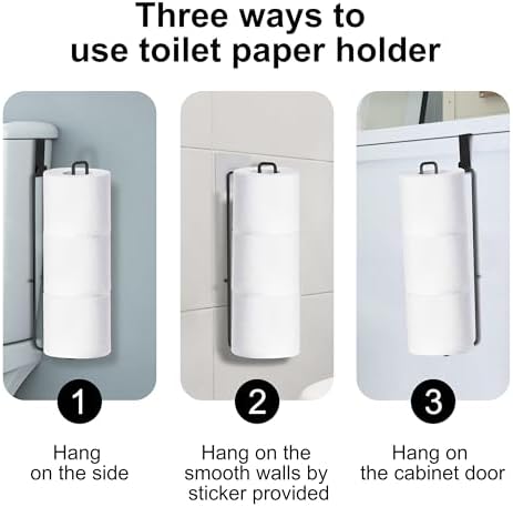 Black Toilet Paper Holder, Bathroom Toilet Paper Roll Holder with Storage Extra 2 Rolls, Over The Tank Toilet Paper Holder with Storage, Stainless Steel, 2Pcs
