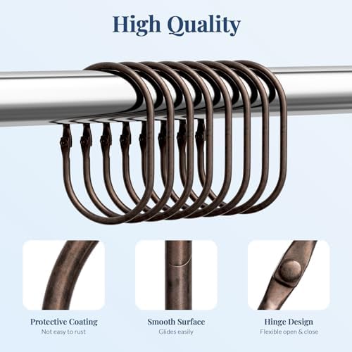 Bathway Shower Curtain Rings, Shower Curtain Hooks Bronze Curtain Rings 12 Pcs Anti-Drop Shower Rings for Curtain, Metal Shower Curtain Rings Rust Proof, Shower Hooks for Shower Curtain Rod