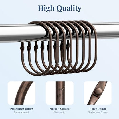 Bathway Shower Curtain Rings, Shower Curtain Hooks Bronze Curtain Rings 12 Pcs Anti-Drop Shower Rings for Curtain, Metal Shower Curtain Rings Rust Proof, Shower Hooks for Shower Curtain Rod