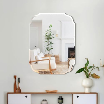18 x 24 Inch Silver Wall Mirror-Beveled Edge Frameless Mirrors for Bathroom, Vanity, Bedroom, Rectangle Mirrors