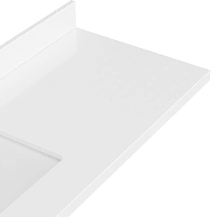 ARIEL 67 inch Bathroom Vanity top with Sink, 1.5 Inch Thick Miter Edge White Quartz top, Rectangle Single Porcelain Sink, Includes Backsplash