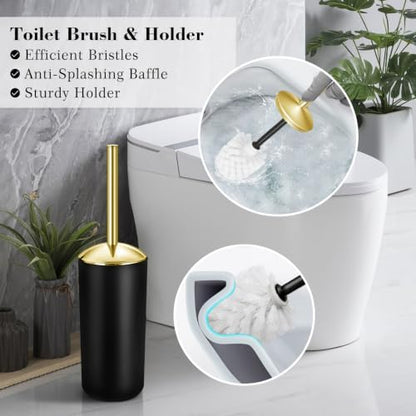 Bathroom Set, 20Pcs Bathroom Shower Curtain Sets with Hooks, Black Bathroom Accessories Set with Trash Can, Bathroom Accessories Sets Complete with Shower Curtain Set, Bathroom Accessory Set