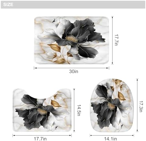 Black Gold Floral Abstract 4Pcs Bathroom Shower Curtain Set with Rugs