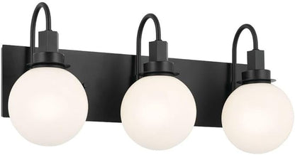 Kichler Hex 3-Light Vanity Light, Modern Light with Opal Glass in Black, Install Up or Down, Damp Rated, for Bathroom Vanity (22.75" x 10.25"), 55151BK