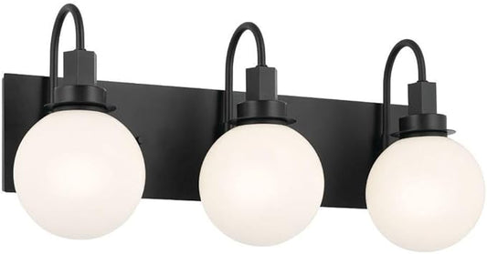Kichler Hex 3-Light Vanity Light, Modern Light with Opal Glass in Black, Install Up or Down, Damp Rated, for Bathroom Vanity (22.75" x 10.25"), 55151BK
