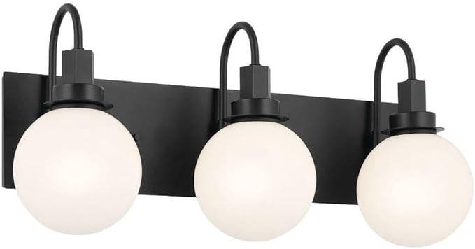 Kichler Hex 3-Light Vanity Light, Modern Light with Opal Glass in Black, Install Up or Down, Damp Rated, for Bathroom Vanity (22.75" x 10.25"), 55151BK