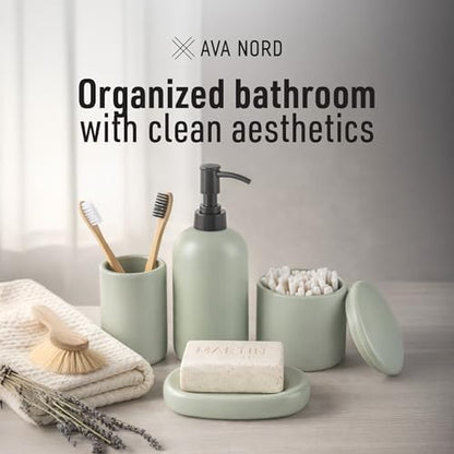 Ava Nord Modern Minimalist Ceramic Bathroom Accessories | Set of 4 | Green