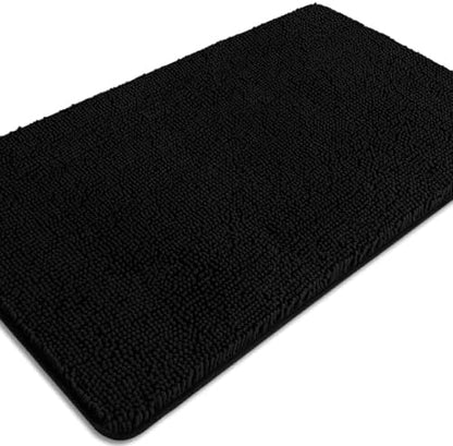 Black Bathroom Rug – Absorbent and Washable Bath Mat, Non-Slip, Thick Soft Chenille Bath Rugs for Bathroom Floor, Shower, Sink - 26" x 44"