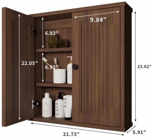 Waterproof WPC Wall-Mounted Bathroom Wall Cabinet Over Toilet Storage Organizer with Adjustable Shelves, Medicine Cabinet for Bathroom (Dark Brown)