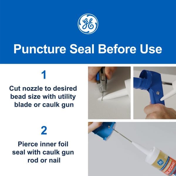 GE Tub and Tile Silicone Caulk for Kitchen and Bathroom -100% Waterproof Silicone Paste, Excellent Flexibility, Shrink and Crack Resistant - 10oz Cartridge, Clear, Pack of 12