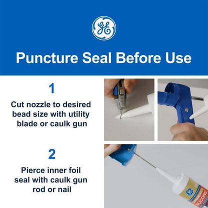GE Silicone Caulk for Tub & Tile Kitchen & Bath, Clear, 10 fl oz Cartridge, 1 Pack - 100% Waterproof Silicone Sealant, Excellent Flexibility, Shrink & Crack Proof