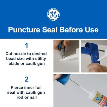 GE Advanced Silicone Caulk for Window & Door, Clear, 2.8 fl oz Tube, 12 Pack - 100% Waterproof Silicone Sealant, 5X Stronger Adhesion, Freeze & Sun Proof