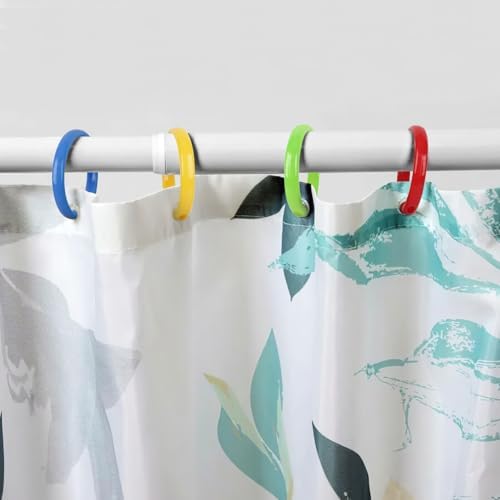 Colorful Shower Curtain Hooks - 12 Pcs Circular Plastic Shower Curtain Rings for Bathroom - O Shaped Rainbow Color Shower Hooks Rings for Shower Curtain Rod