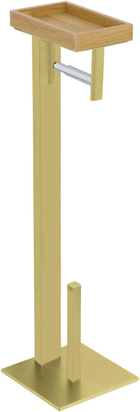 Kingston Brass SCC8507 Edenscape Freestanding Toilet Paper Holder with Storage Shelf, Brushed Brass 7.88 x 7.88 x 29.13
