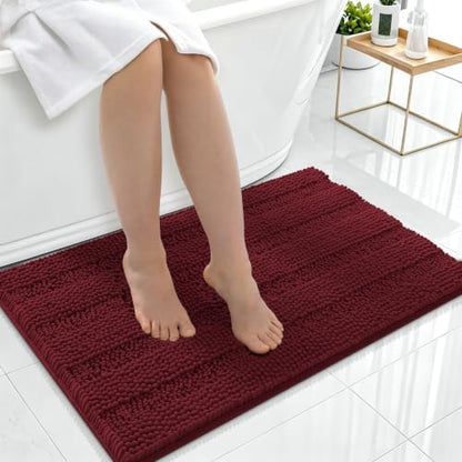 Smiry Thick Chenille Bathroom Rugs 36x24, Soft Bath Mat, Andorra Red-Brown