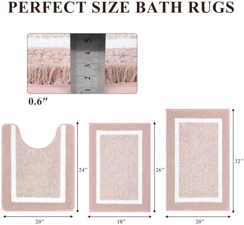 Pauwer 3 Piece Bathroom Rug Set, Non Slip Washable Bath Mat, Dusty Pink