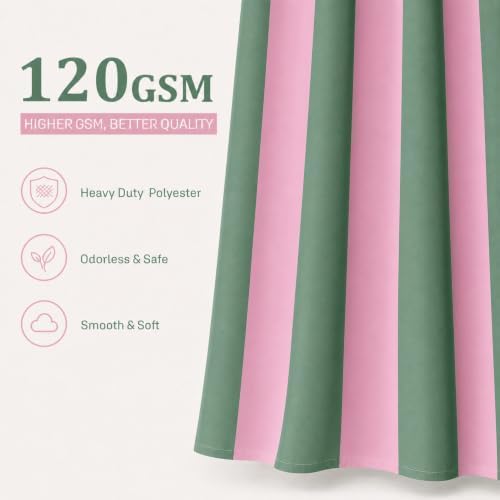 Ohocut Vertical Striped Shower Curtain, Cute Retro Vintage Pink Green Stripe Bathroom Shower Curtain, Waterproof Polyester Fabric Modern Bath Curtain for Bathroom 72x72 Inches