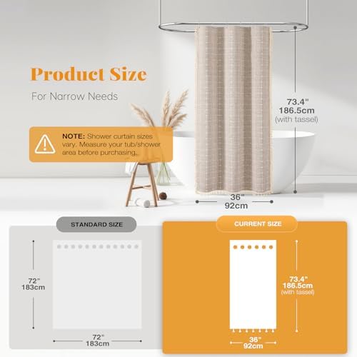 BTTN Stall Boho Farmhouse Linen Heavy Duty Shower Curtain, 36x72, Tan/Taupe