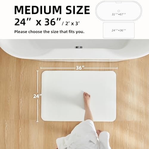 TYUU Thin Bath Mat, Bathroom Rugs Non Slip Washable, 24x36 White