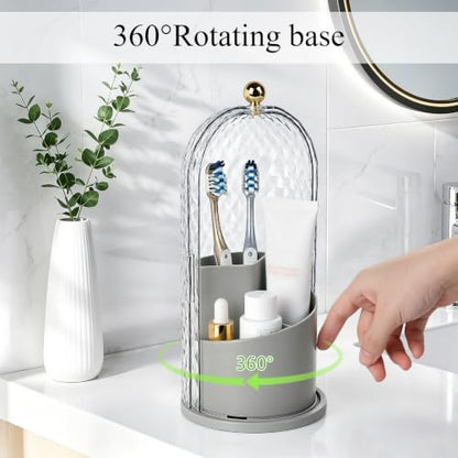 Toothbrush Holder with Cover for Bathroom Countertop, Organizer, Gray