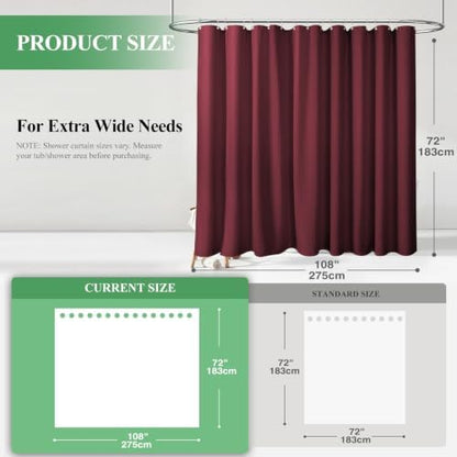 Dynamene Extra Wide Waffle Shower Curtain 256 GSM Fabric 108x72 Burgundy