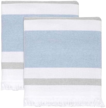 Izod - Hand Towels, Soft & Absorbent Cotton, Striped Bathroom Decor, Dorm Room Essentials, Set of 2 (Clubhouse Collection, Blue)