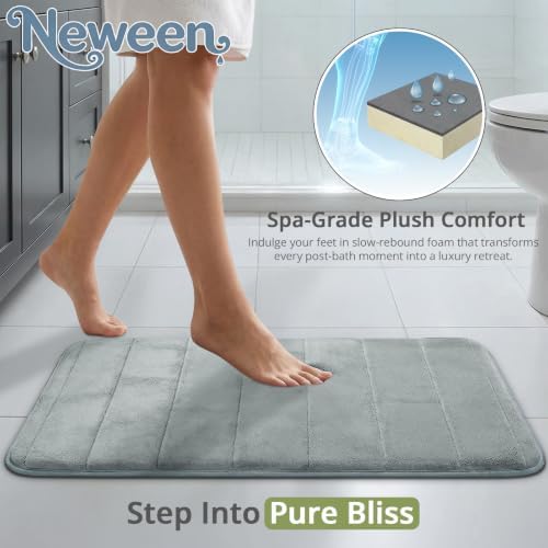 Neween Bathroom Rugs Set 3 Piece, Absorbent Memory Foam Bath Mat, Grey