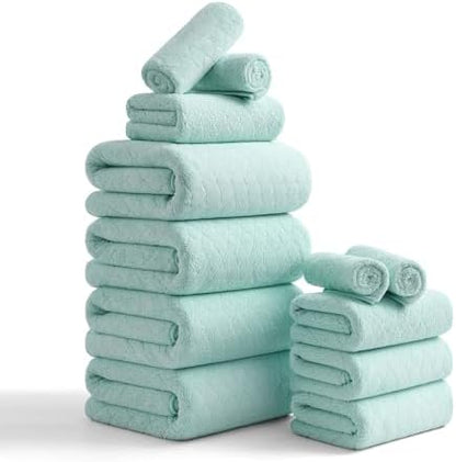 Hailea Luxury Bath Towels Set - 12 Piece (4 Large Bath Towels,4 Hand Towels,4 Washcloths), 100% Microfiber,Extra Absorbent Super Soft & Quick Dry,Complete Family Pack for Bathroom Gym Pool,Mint Green