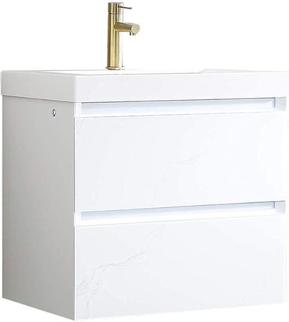 Blossom LED Lighted 24 inch Bathroom Vanity with Sink | Wall Mounted Floating Bathroom Vanity with Dimmable LED Lights | Modern Floating Design for Bathrooms | 36" w/Acrylic Sink, Calacatta White