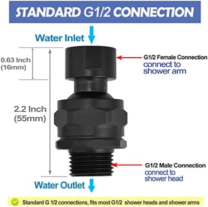 Shower Head Swivel Ball Adapter Brass Adjustable Shower Arm Connector Universal Showering Component (Matte Black)