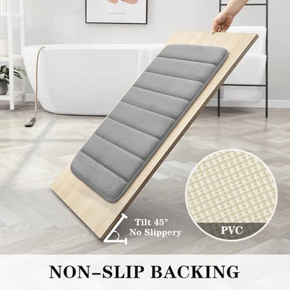 BYSURE Grey Memory Foam Bathroom Rug Set 3 Piece, Non Slip Extra Soft Absorbent Bath Mats, Machine Washable & Dry Toilet Mat Sets for Bathroom Floor
