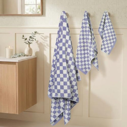12 Piece Checkered Towel Set, Cotton Towels for Bathroom, 4 Colors
