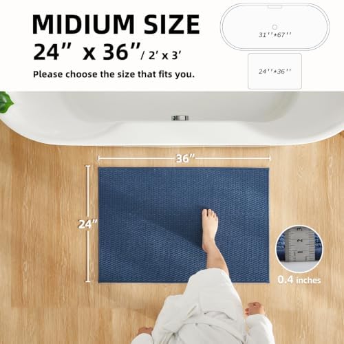 TYUU Bathroom Rugs Non Slip Washable, Super Absorbent Thin Bath Mat Quick Dry Low Pile Bathroom Rug, Navy Blue 24"x36"