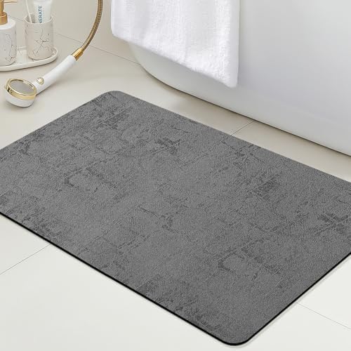 ACCUMTEK Non Slip Bath Mat, Thin Bathroom Rugs Fit Under Door, Quick Dry Bath Mats, Machine Washable Bath Rugs for Bathroom, Bathtub & Kitchen, Dark Gray/Checkered/32 x20