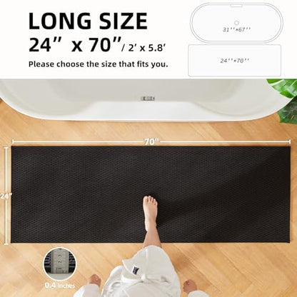 TYUU Black Bathroom Runner Rugs, Long Bath Mat Runner Washable Thin Quick Dry Low Pile Bathroom Runner Rugs Non Slip, Black 24''x70''